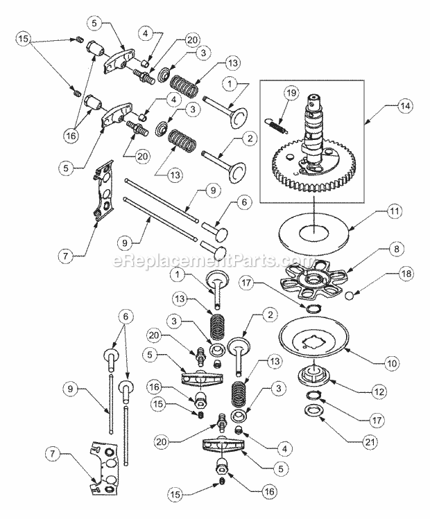Valve/Camshaft Diagram and Parts List for 1525 13A-221F100 Cub Cadet Lawn Tractor